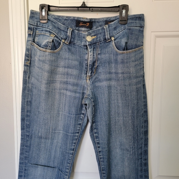 Seven 7 Boot Cut Denim Jeans Mid Rise Logo Pockets Size 8 - Picture 2 of 14